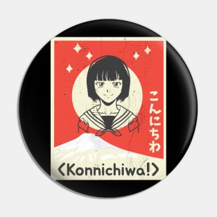 Konnichiwa Japan Art Girl Pin