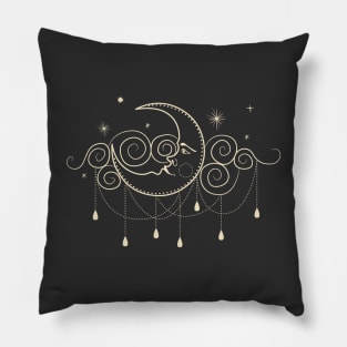 Dreamy Moon and Stars Illustration Pillow