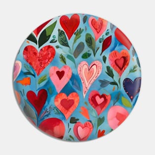Colorful Watercolor Red And Pink Hearts Pattern Pin