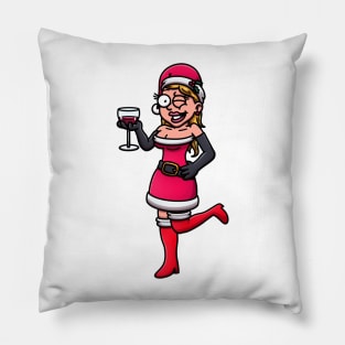 Cute Christmas Girl With Wine Pillow