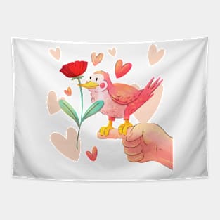 Bird Flower Illustration Tapestry