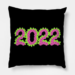 2022 formed with pink roses and green leaves Pillow