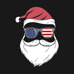 Patriotic Hipster Santa american flag sunglasses christmas beard T-Shirt