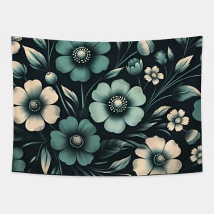 Teal Floral Illustration Tapestry