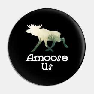 Amoose Us Walking Moose With A Green White Forest Tree Fill Pin