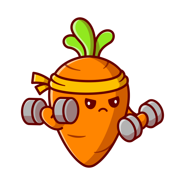 Cute Carrot Lifting Dumbbell Cartoon by Catalyst Labs