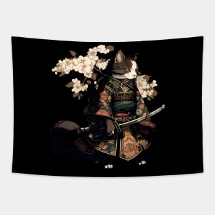 Cat Samurai Katana Sword And Japanese Kanji Tapestry