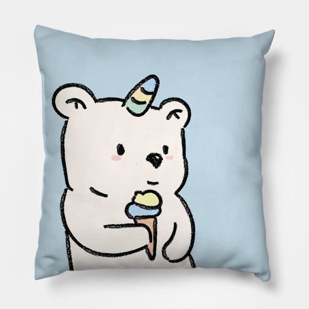 Kawaii Bear Unicorn Pillow by Trippycollage