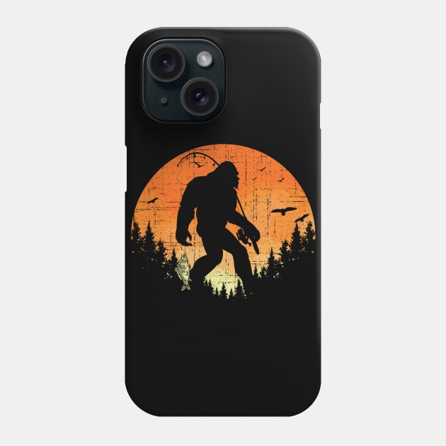 Fishing Bigfoot Sunset - Retro Bigfoot Phone Case by Tesszero
