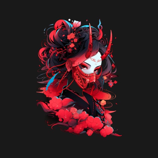 Cyber Geisha , anime style, cyberpunk, demon, t-shirt, tee by Expedition-AI