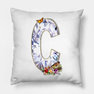 Name Initial Letter C and Golden Finch Pillow