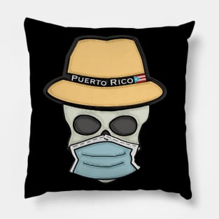 Puerto Rico Boricua Masked Skull Fedora Hat Pillow