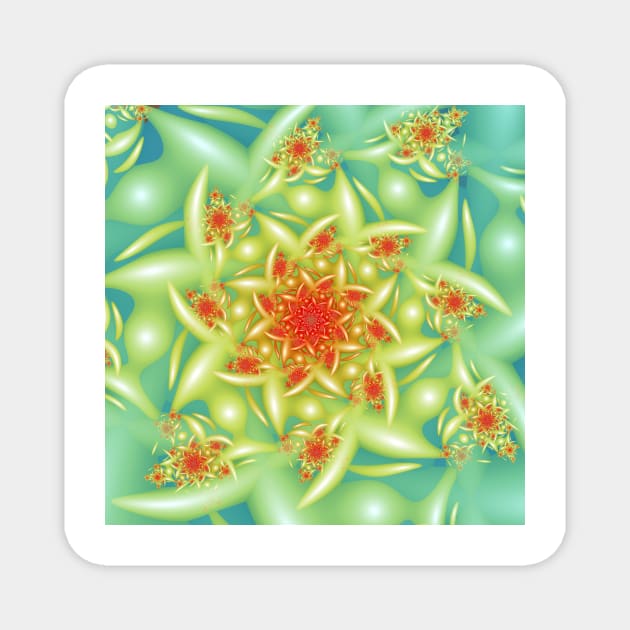 Red and Green Flower Fractal Magnet by pinkal