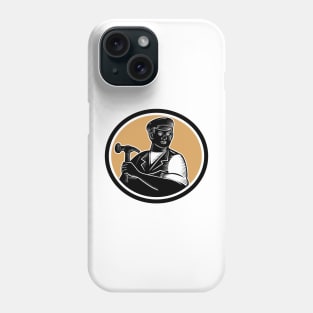 Carpenter Holding Hammer Woodcut Phone Case