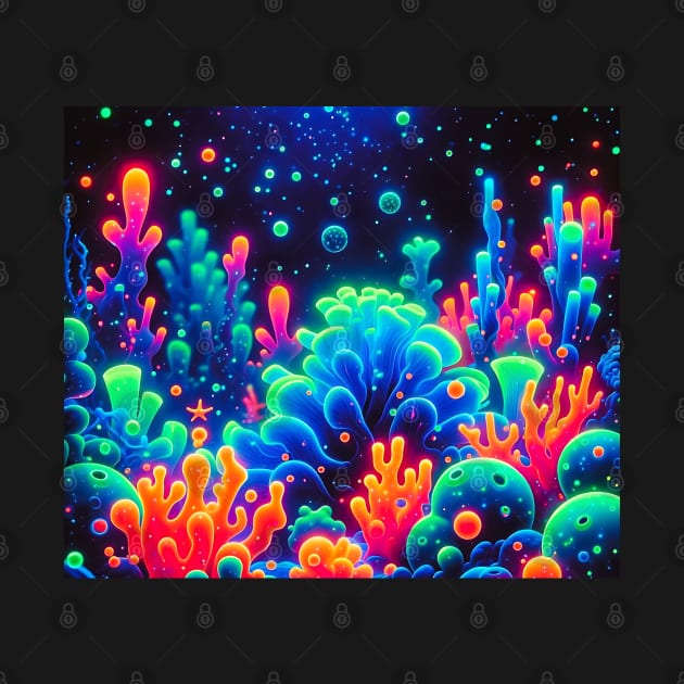uv reactive Neon Coral Reef Underwater Scene by TaansCreation 