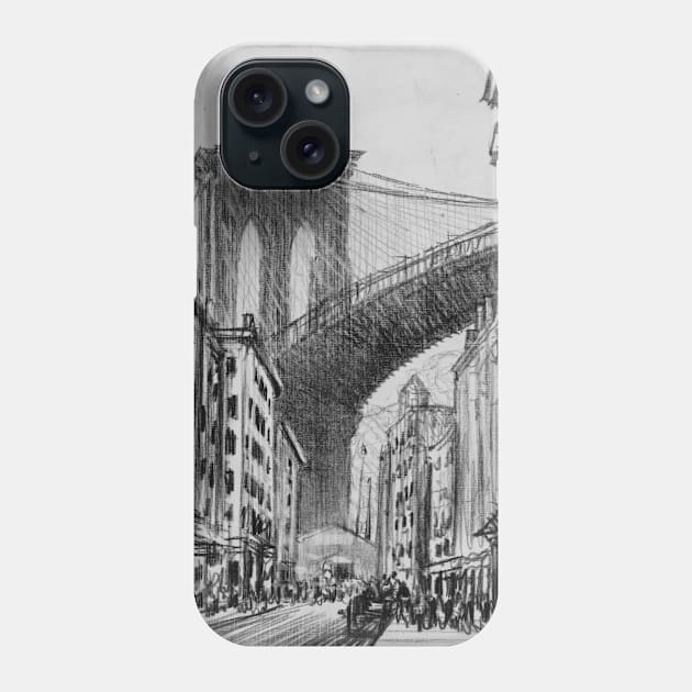 City sketch of New York with a view to Brooklyn Bridge Phone Case by SLGA Designs