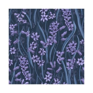 Violet Hyacinth flowers on navy blue T-Shirt