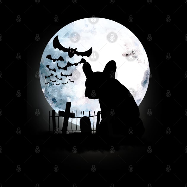 French bulldog frenchie and bats with full moon by Collagedream