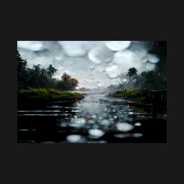 Foggy Lake Falling Raindrops On A Rainy Autumn Day by Unwind-Art-Work