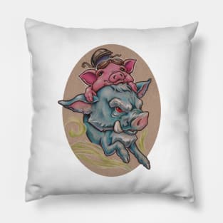 Piggy riding Hog (or a Hog Riding Piggie?) Pillow