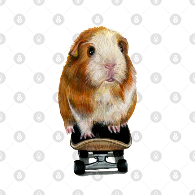 Cute Skateboarding Guinea Pig by Tasmin Bassett Art