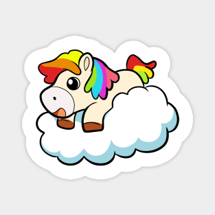 Happy Flying Rainbow Unicorn on Cloud Magnet