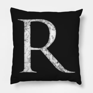 R in Roman White Marble Latin Alphabet Letter Sticker Pillow