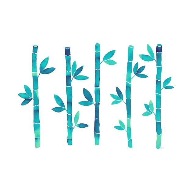 Watercolor Bamboo Pattern - Neon Blue by monitdesign