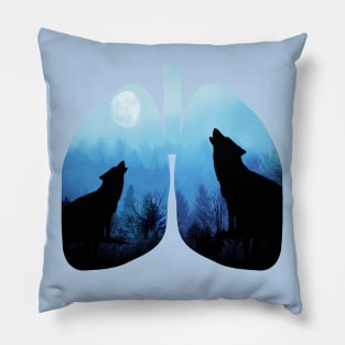 Breathe pure air, Lungs, nature, wolf, mountains, outdoors, adventure, camping Pillow