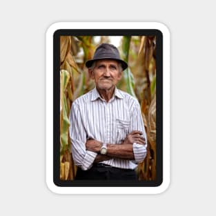 Old man at corn harvest Magnet