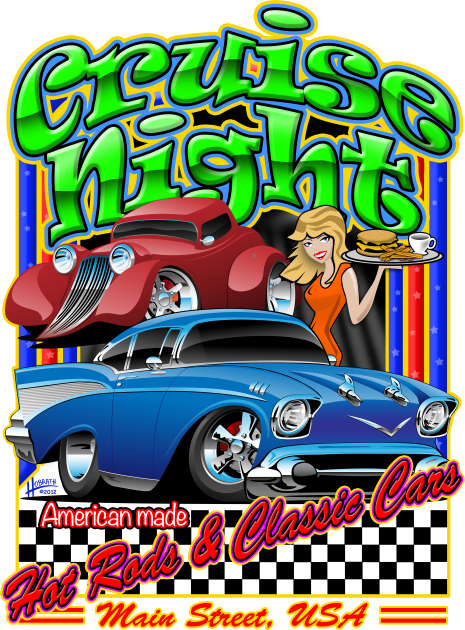 Cruise Night Hot Rods & Classic Cars Illustration Kids T-Shirt by hobrath