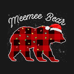 Meemee Bear Santa Christmas Pajama Red Plaid Buffalo Family Funny T-Shirt