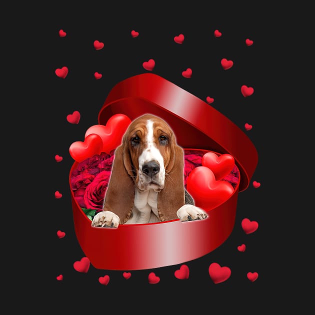 Basset Hound Dog In Sweet Heart Box Happy Valentine's Day by Benko Clarence