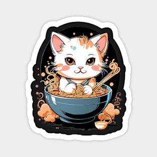 A kawaii cat eating ramen Magnet