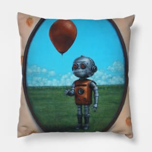 Soon We'll All Have Friends | Robot Boy with Red Balloon | Apocalypse future adorable | Cute and weird cyborg kid Pillow