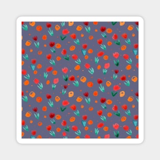 Watercolor tulips pattern - grey and orange Magnet
