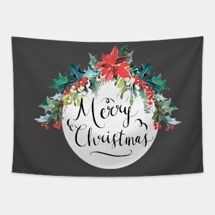 Merry Christmas Wreath Watercolour Calligraphy Type T-Shirt Tapestry