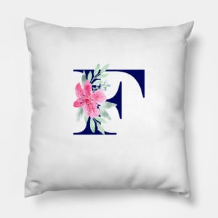 Watercolor Floral Letter F in Navy Pillow