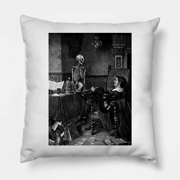 A jester contemplates a skeleton - Paul Stade Pillow by themasters