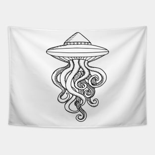 UFO Ocotopus Hybrid Line Drawing Tapestry