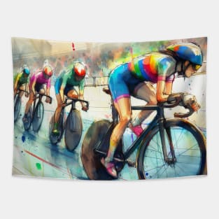 Artistic illustration of bike racing Tapestry