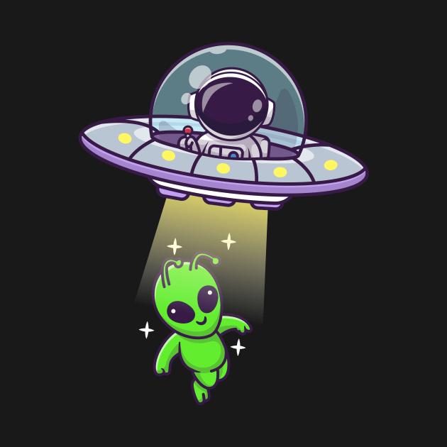 Cute Astronaut Catching Alien With Ufo Cartoon by Catalyst Labs