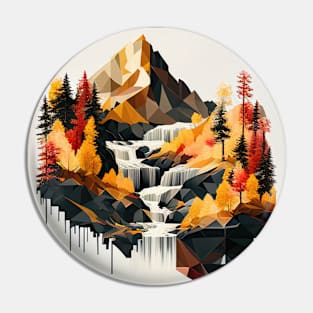 Geometric Autumn Mountain Forest Waterfall Pin