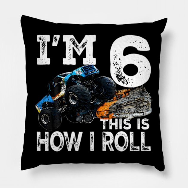 6 Years Old Monster Truck 6Th Birthday Pillow by Sort of Vintage