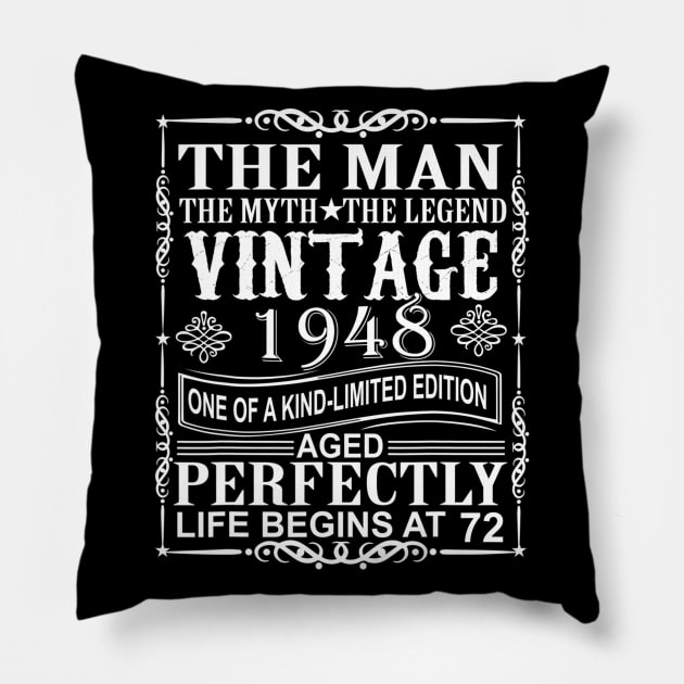 72nd Birthday Gifts Man Myth Legend Vintage 1948 Pillow by cedricchungerxc