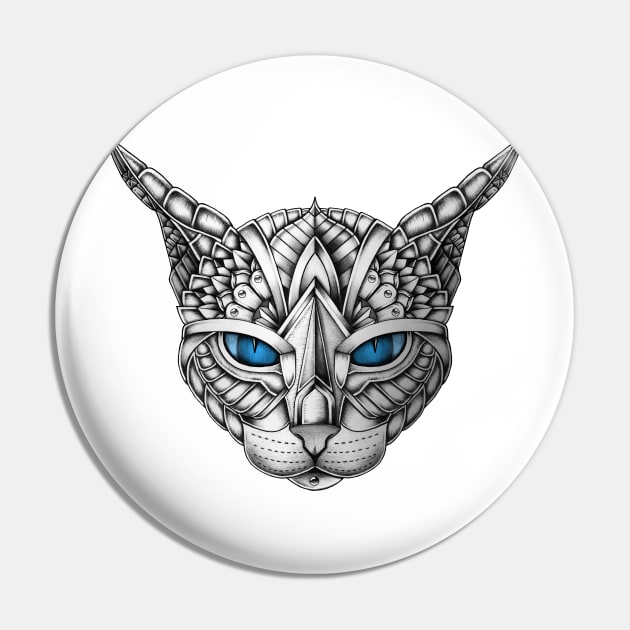 Ornate Blue Eyes Cat Pin by Psydrian