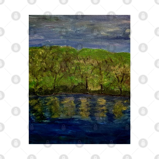 lake with trees around reflecting into the lake by kkartwork