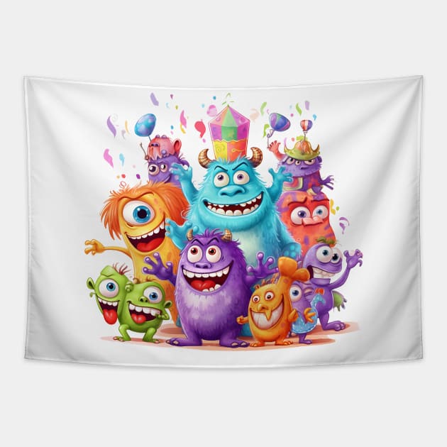 Monster Party #5 Tapestry by Chromatic Fusion Studio