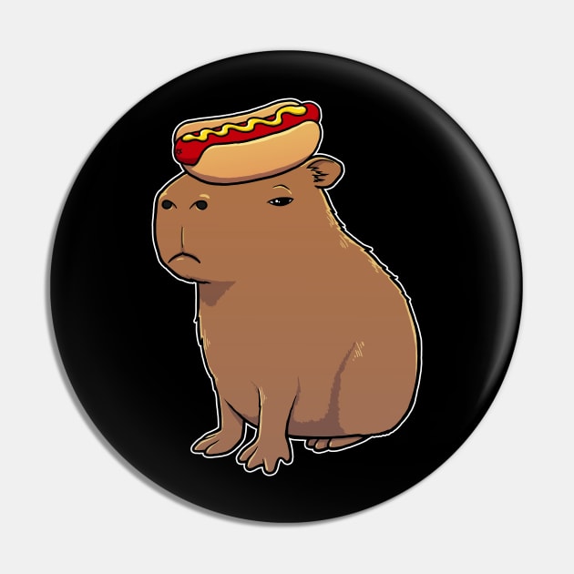 Capybara with a Hotdog on its head Pin by capydays