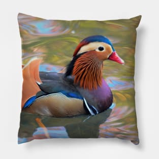 Beautiful Mandarin Duck at the Pond Pillow